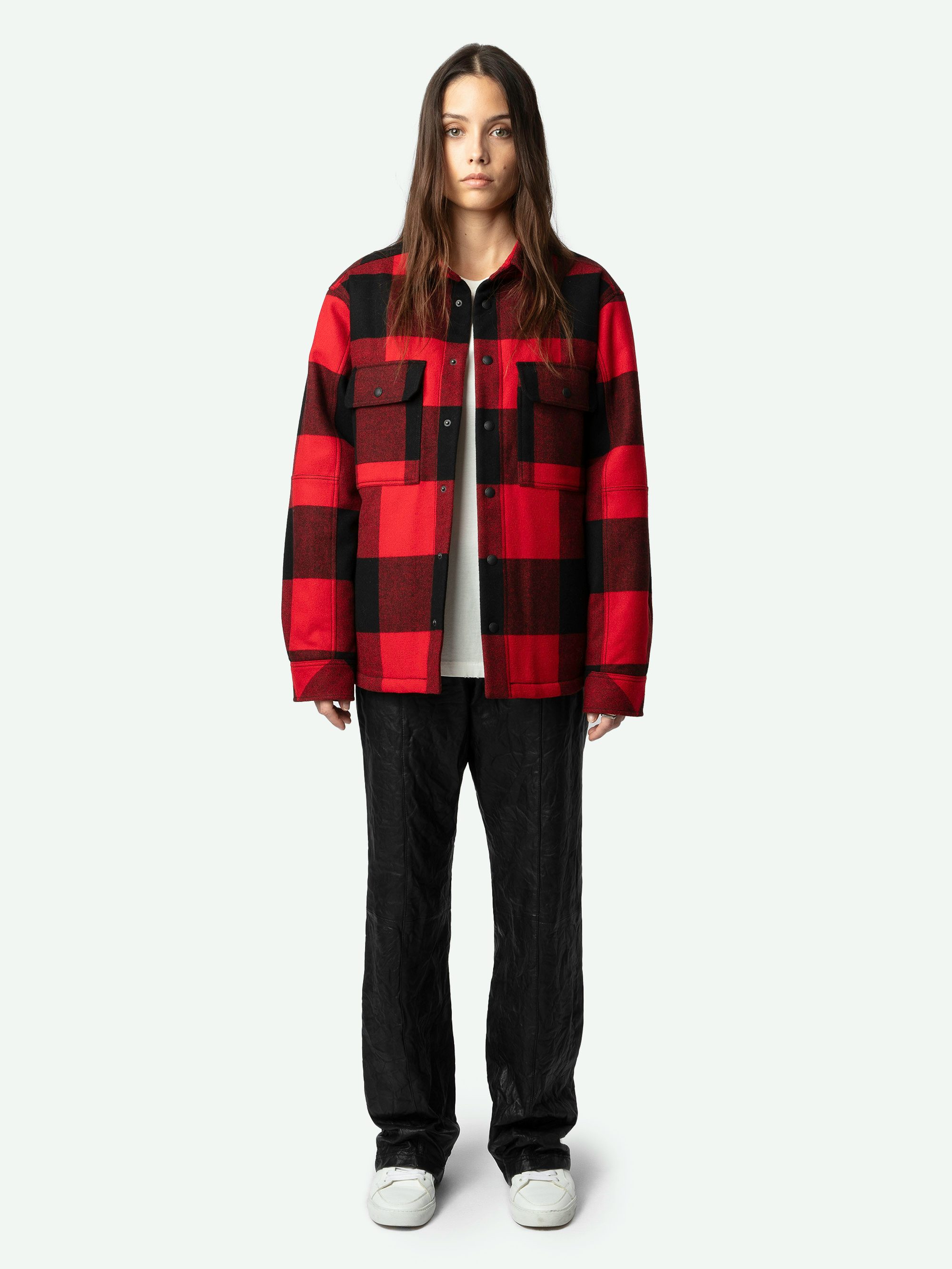 Trop Overshirt - Red check flannel overshirt with herringbone quilting and worn-effect Studio flock on the back.